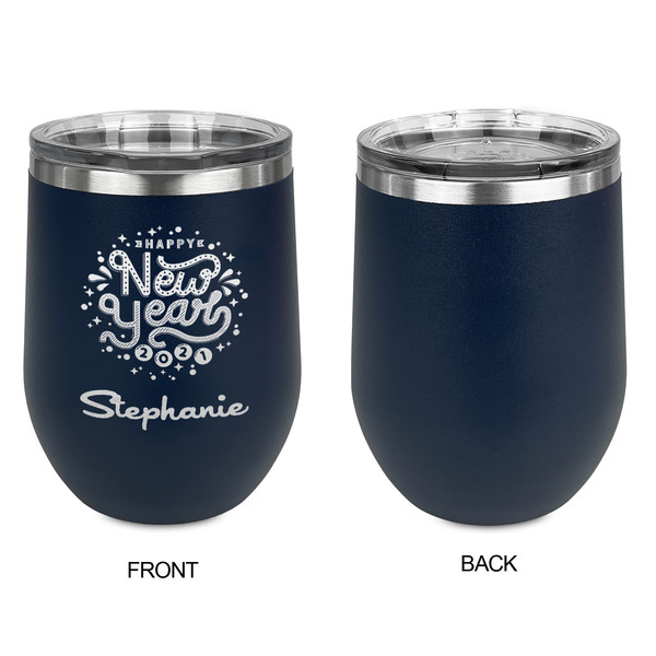 Happy New Year Stainless Wine Tumblers - Navy - Single Sided - Approval