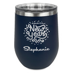 Happy New Year Stemless Stainless Steel Wine Tumbler - Navy - Single Sided (Personalized)