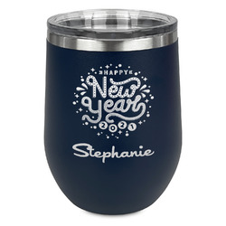 Happy New Year Stemless Stainless Steel Wine Tumbler - Navy - Single Sided (Personalized)