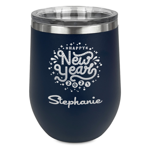 Happy New Year Stainless Wine Tumblers - Navy - Single Sided - Front