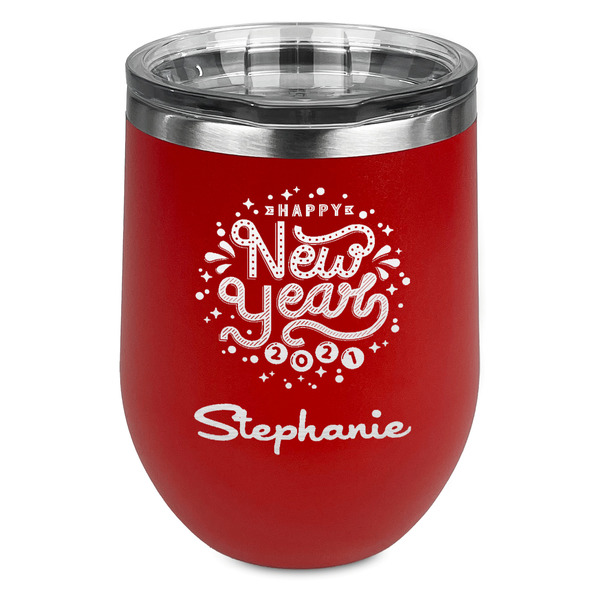 Custom Happy New Year Stemless Stainless Steel Wine Tumbler - Red - Double Sided (Personalized)