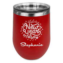 Happy New Year Stemless Stainless Steel Wine Tumbler - Red - Single Sided (Personalized)
