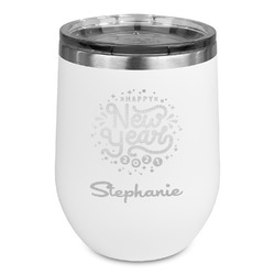 Happy New Year Stemless Stainless Steel Wine Tumbler - White - Double Sided (Personalized)