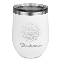Happy New Year Stemless Stainless Steel Wine Tumbler - White - Single Sided (Personalized)