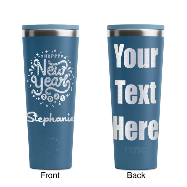 Happy New Year Steel Blue RTIC Everyday Tumbler - 28 oz. - Front and Back