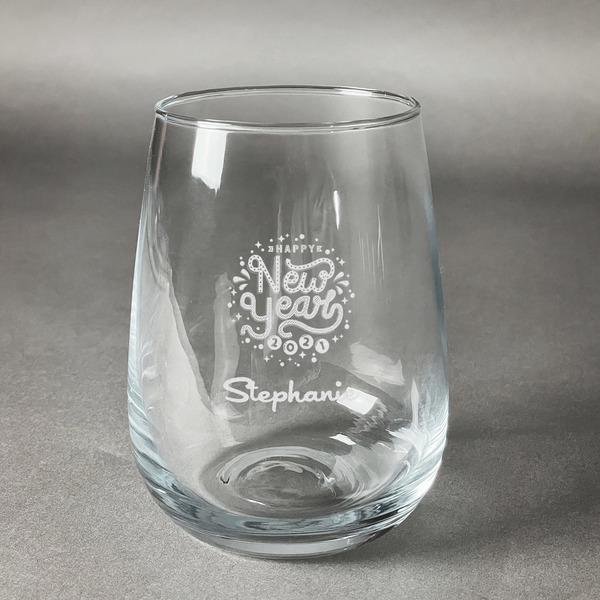Custom Happy New Year Stemless Wine Glass - Engraved (Personalized)