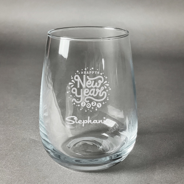 Custom Happy New Year Stemless Wine Glass - Engraved (Personalized)