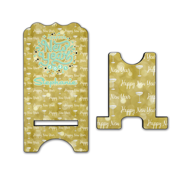 Happy New Year Stylized Phone Stand - Front & Back - Large