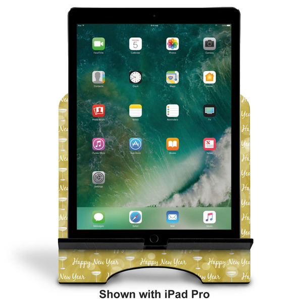 Happy New Year Stylized Tablet Stand - Front with ipad