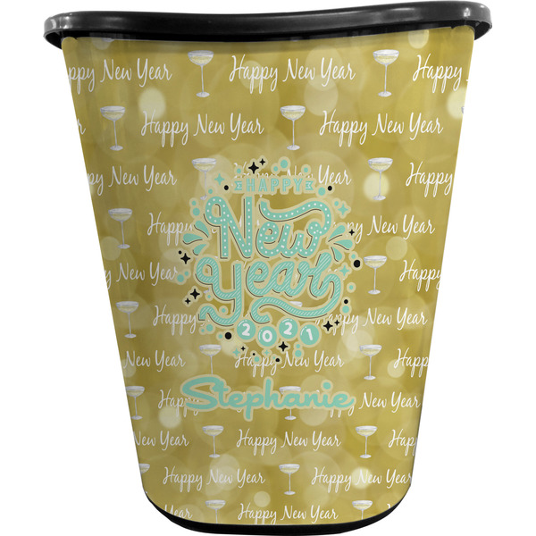 Custom Happy New Year Waste Basket - Double Sided (Black) w/ Name or Text