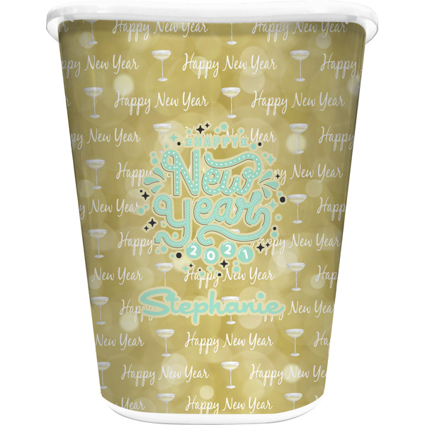 Custom Happy New Year Waste Basket - Double Sided (White) w/ Name or Text