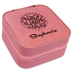 Happy New Year Travel Jewelry Boxes - Pink Leather (Personalized)
