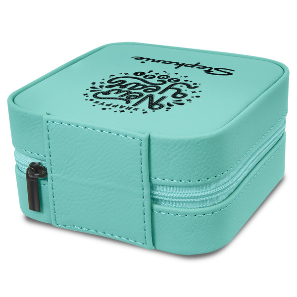Happy New Year Travel Jewelry Boxes - Leather - Teal - View from Rear