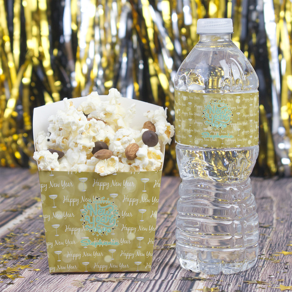 Happy New Year Water Bottle Label - w/ Favor Box