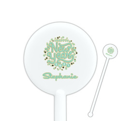 Happy New Year 5.5" Round Plastic Stir Sticks - White - Double Sided (Personalized)
