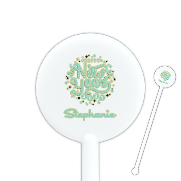 Custom Happy New Year 5.5" Round Plastic Stir Sticks - White - Single Sided (Personalized)