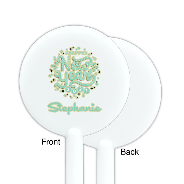 Happy New Year White Plastic 5.5" Stir Stick - Single Sided - Round - Front & Back