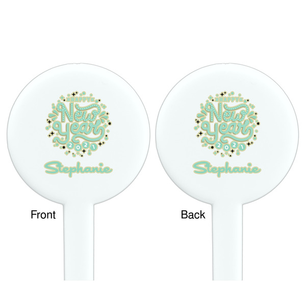 Happy New Year White Plastic 7" Stir Stick - Double Sided - Round - Front & Back