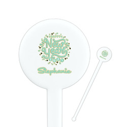 Happy New Year 7" Round Plastic Stir Sticks - White - Double Sided (Personalized)