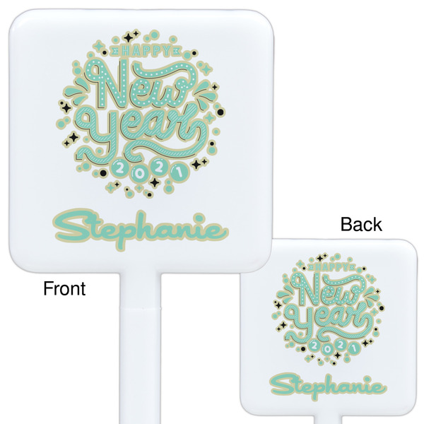 Happy New Year White Plastic Stir Stick - Double Sided - Approval