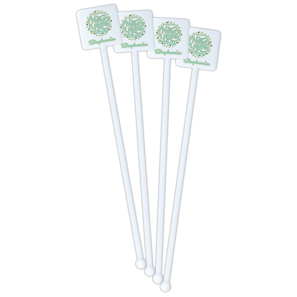 Happy New Year White Plastic Stir Stick - Double Sided - Square - Front