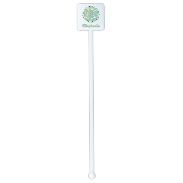 Happy New Year White Plastic Stir Stick - Double Sided - Square - Single Stick