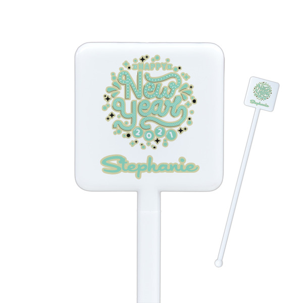 Custom Happy New Year Square Plastic Stir Sticks (Personalized)