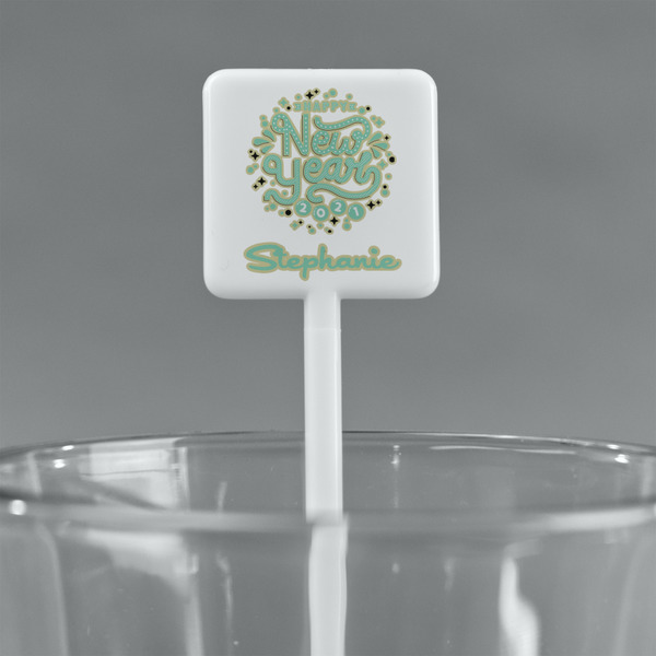Happy New Year White Plastic Stir Stick - Square - Main