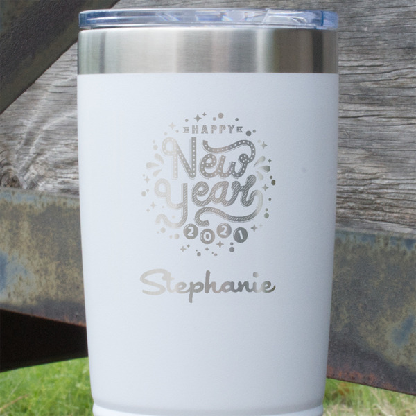 Happy New Year White Polar Camel Tumbler - 20oz - Close Up
