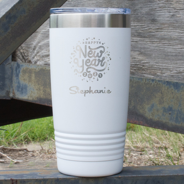 Custom Happy New Year 20 oz Stainless Steel Tumbler - White - Single Sided (Personalized)