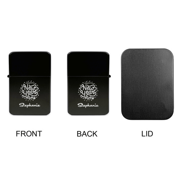 Happy New Year Windproof Lighters - Black, Double Sided, no Lid - APPROVAL