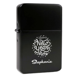 Happy New Year Windproof Lighter - Black - Double Sided & Lid Engraved (Personalized)