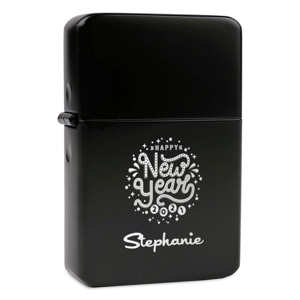 Custom Happy New Year Windproof Lighter - Black - Single Sided & Lid Engraved (Personalized)