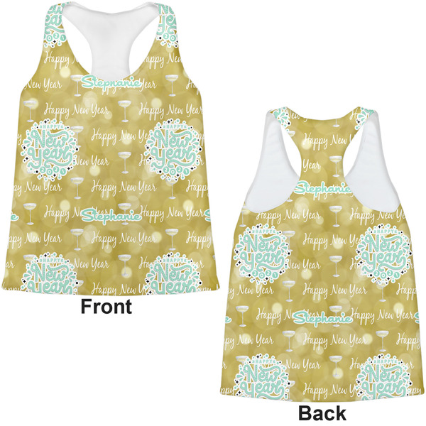 Happy New Year Womens Racerback Tank Tops - Medium - Front and Back