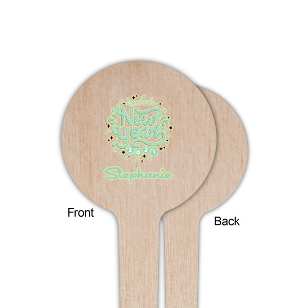Happy New Year Wooden 4" Food Pick - Round - Single Sided - Front & Back