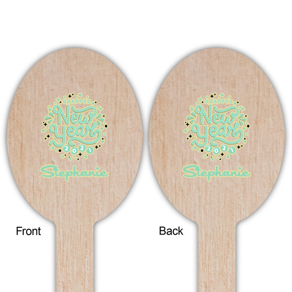 Happy New Year Wooden Food Pick - Oval - Double Sided - Front & Back