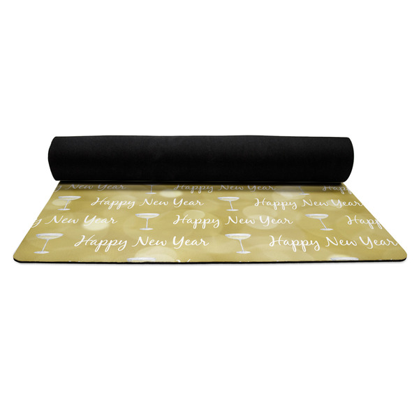 Happy New Year Yoga Mat Rolled up Black Rubber Backing