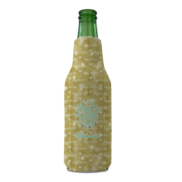 Happy New Year Zipper Bottle Cooler - FRONT (bottle)