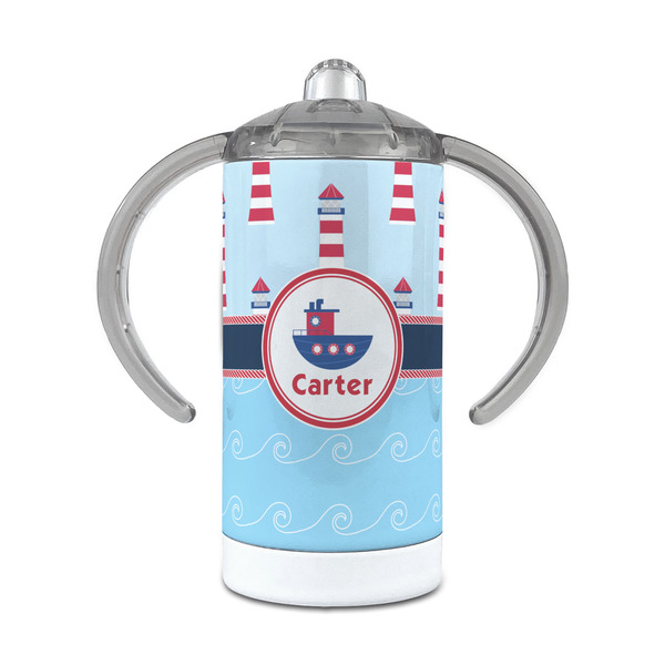 Custom Light House & Waves 12 oz Stainless Steel Sippy Cup (Personalized)