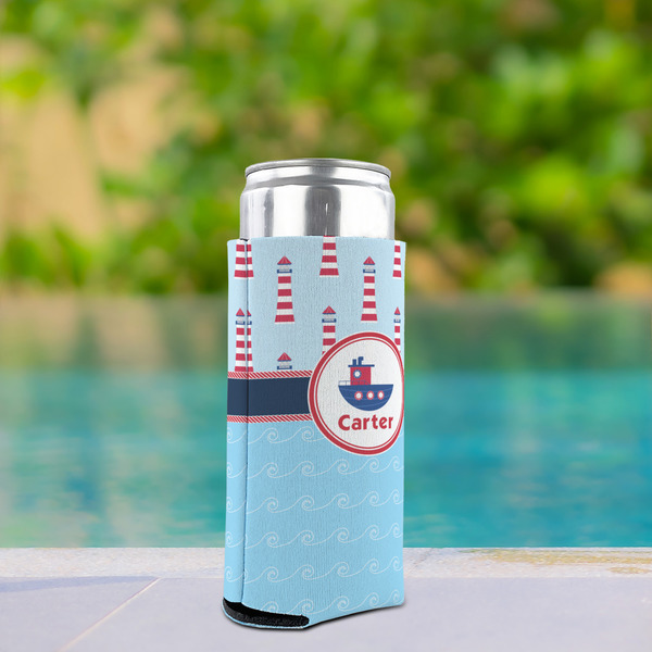 Light House & Waves Can Cooler - Tall 12oz - In Context