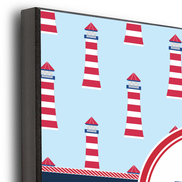 Light House & Waves 12x12 Wood Print - Closeup