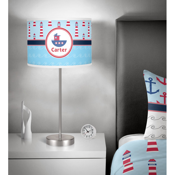 Light House & Waves 13 inch drum lamp shade - in room