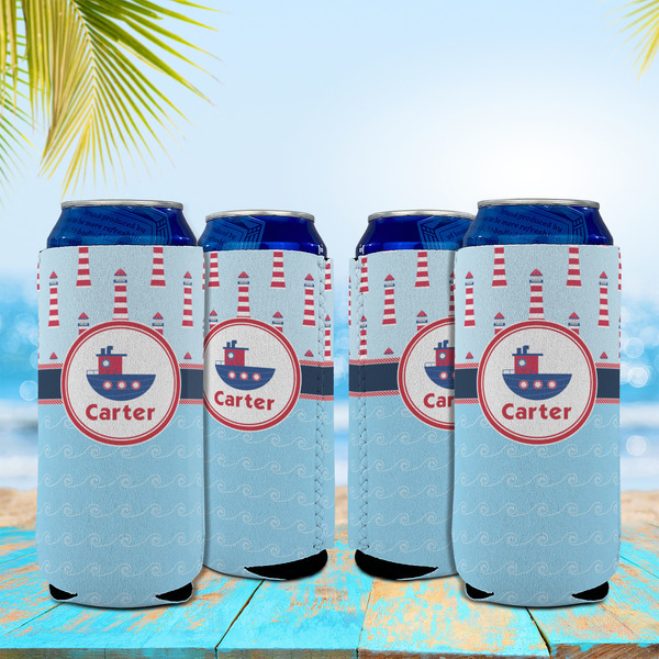 Light House & Waves 16oz Can Sleeve - Set of 4 - LIFESTYLE