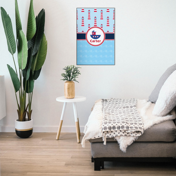 Light House & Waves 20x30 Wood Print - In Context