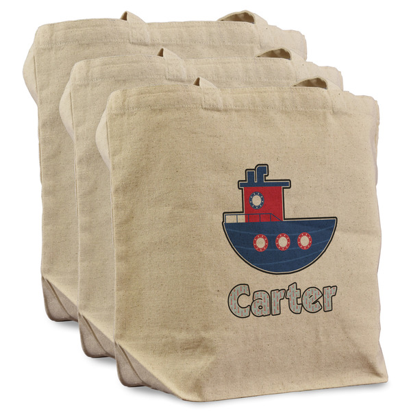 Custom Light House & Waves Reusable Cotton Grocery Bags - Set of 3 (Personalized)