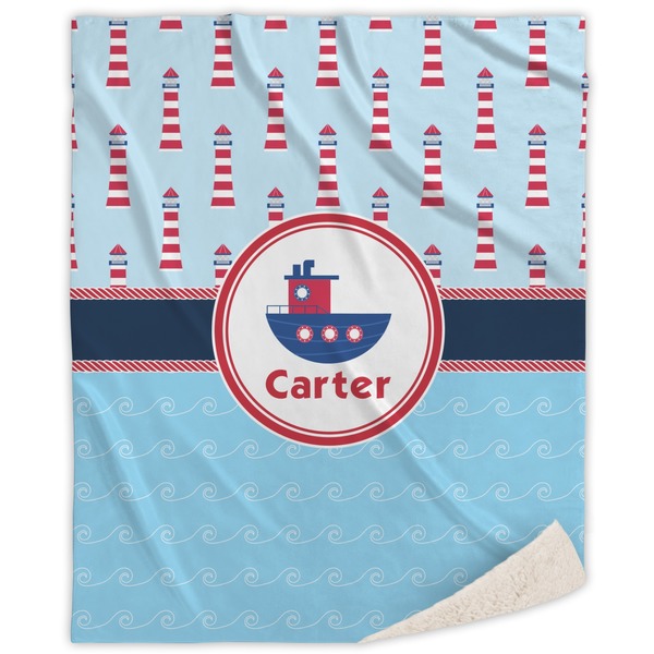 Custom Light House & Waves Sherpa Throw Blanket (Personalized)