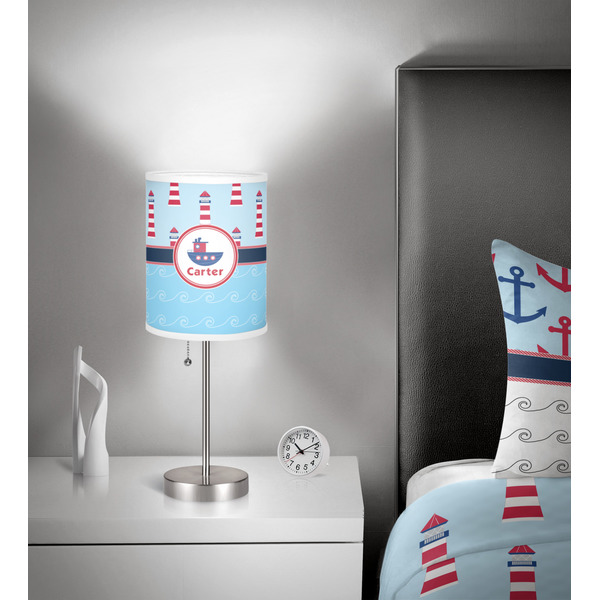 Light House & Waves 7 inch drum lamp shade - in room