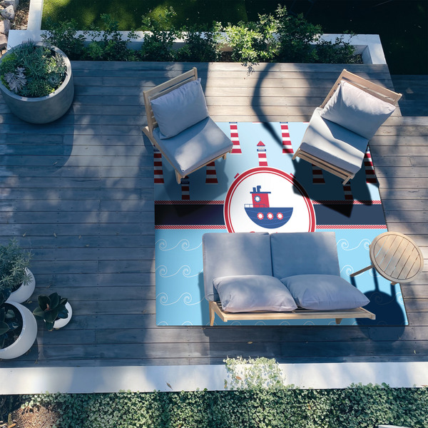 Light House & Waves 8'x10' Patio Rug - In context