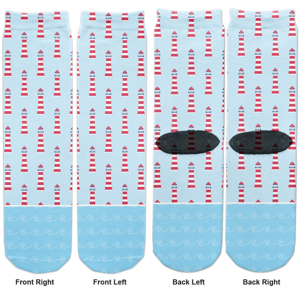 Light House & Waves Adult Crew Socks - Double Pair - Front and Back - Apvl