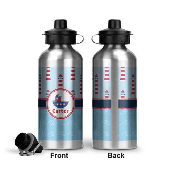 Light House & Waves Aluminum Water Bottle - Front and Back